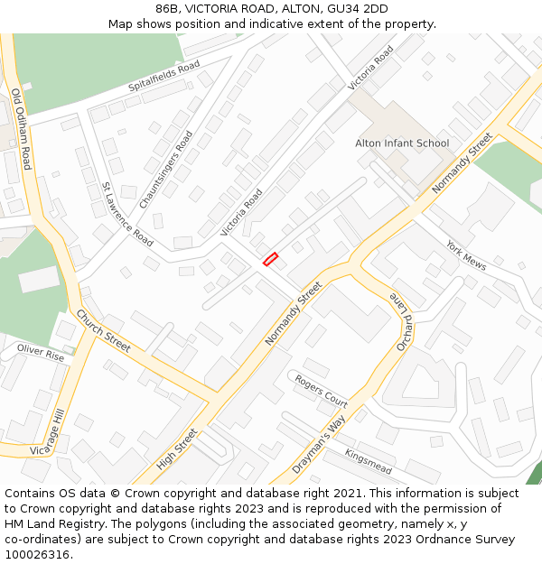 86B, VICTORIA ROAD, ALTON, GU34 2DD: Location map and indicative extent of plot