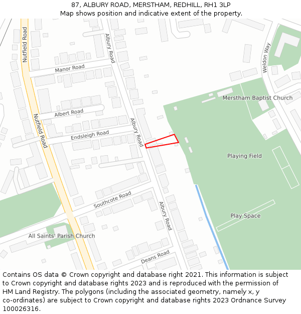 87, ALBURY ROAD, MERSTHAM, REDHILL, RH1 3LP: Location map and indicative extent of plot
