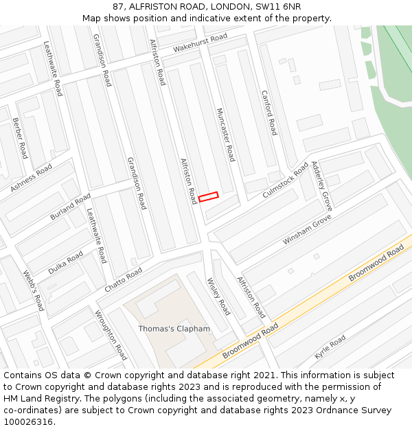 87, ALFRISTON ROAD, LONDON, SW11 6NR: Location map and indicative extent of plot
