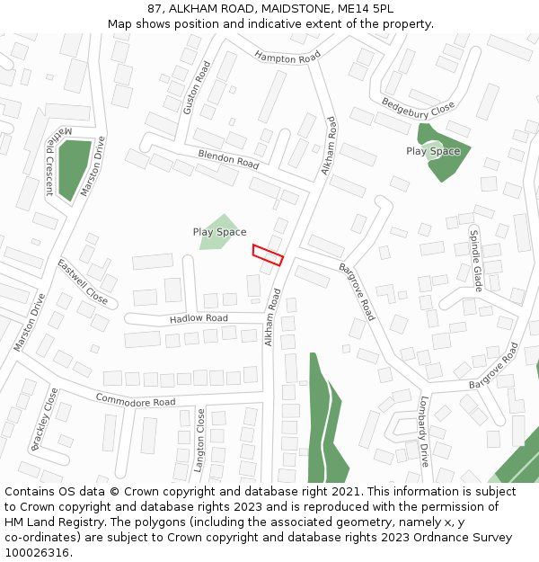 87, ALKHAM ROAD, MAIDSTONE, ME14 5PL: Location map and indicative extent of plot