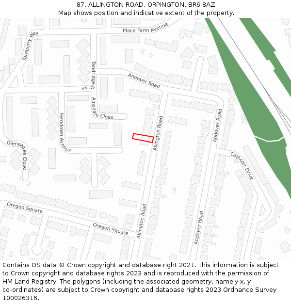 87, ALLINGTON ROAD, ORPINGTON, BR6 8AZ: Location map and indicative extent of plot