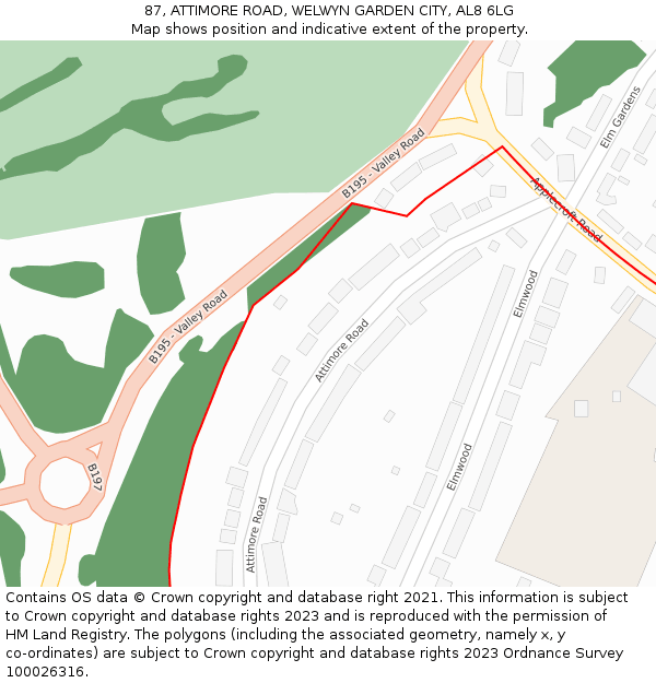 87, ATTIMORE ROAD, WELWYN GARDEN CITY, AL8 6LG: Location map and indicative extent of plot
