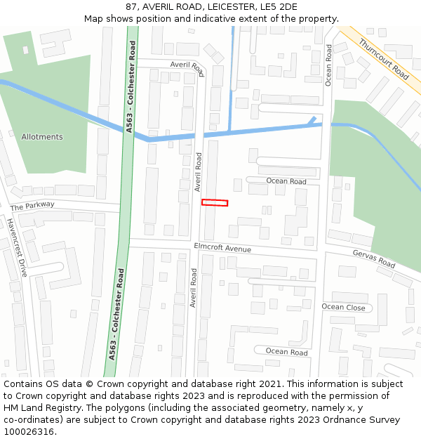 87, AVERIL ROAD, LEICESTER, LE5 2DE: Location map and indicative extent of plot