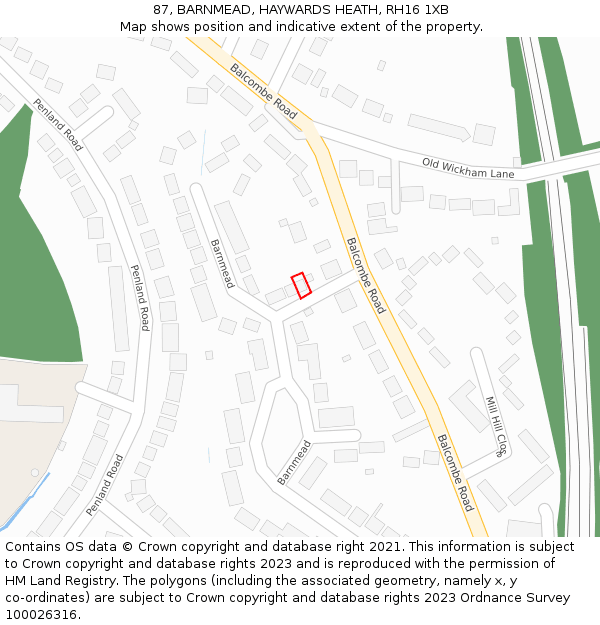 87, BARNMEAD, HAYWARDS HEATH, RH16 1XB: Location map and indicative extent of plot