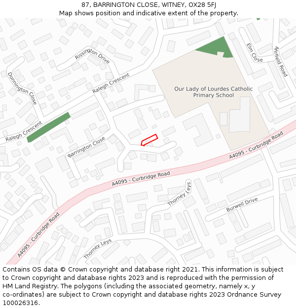 87, BARRINGTON CLOSE, WITNEY, OX28 5FJ: Location map and indicative extent of plot
