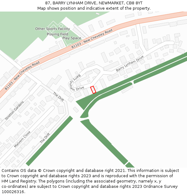 87, BARRY LYNHAM DRIVE, NEWMARKET, CB8 8YT: Location map and indicative extent of plot