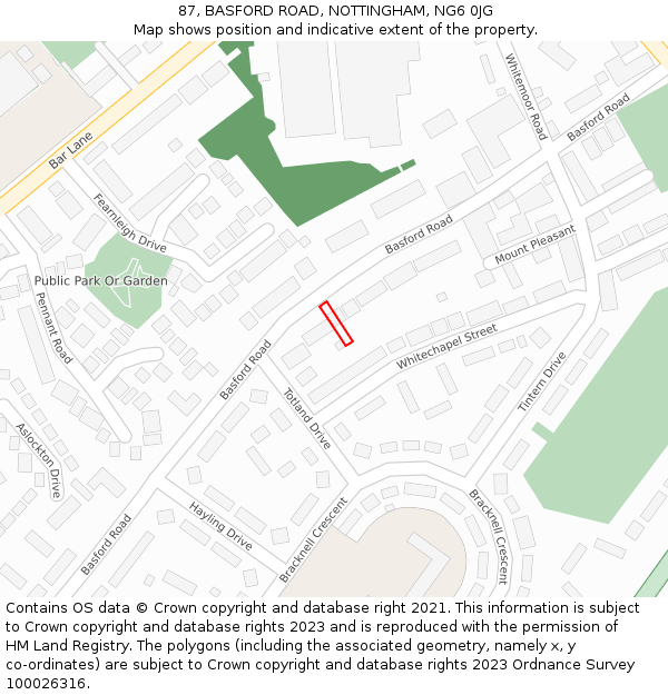 87, BASFORD ROAD, NOTTINGHAM, NG6 0JG: Location map and indicative extent of plot