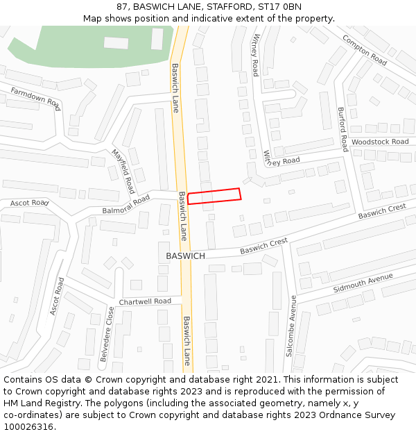 87, BASWICH LANE, STAFFORD, ST17 0BN: Location map and indicative extent of plot