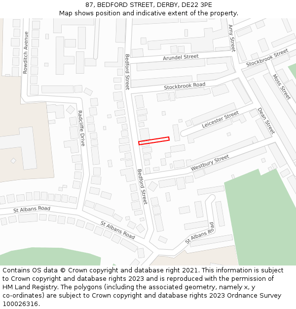 87, BEDFORD STREET, DERBY, DE22 3PE: Location map and indicative extent of plot