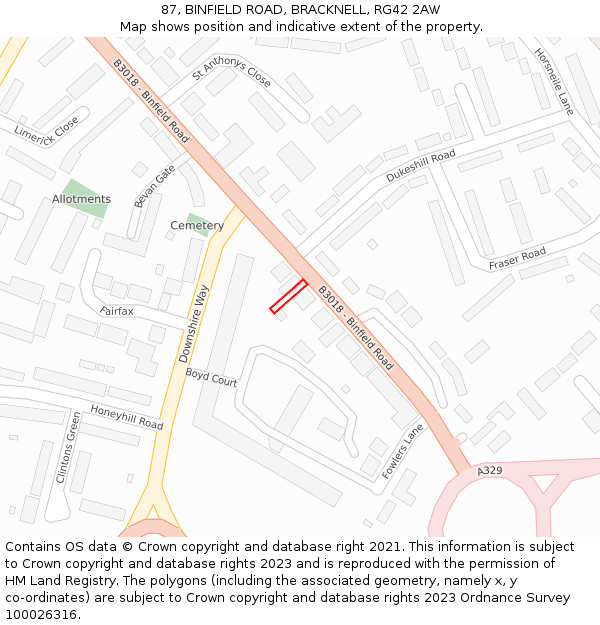 87, BINFIELD ROAD, BRACKNELL, RG42 2AW: Location map and indicative extent of plot
