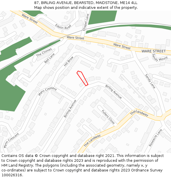 87, BIRLING AVENUE, BEARSTED, MAIDSTONE, ME14 4LL: Location map and indicative extent of plot