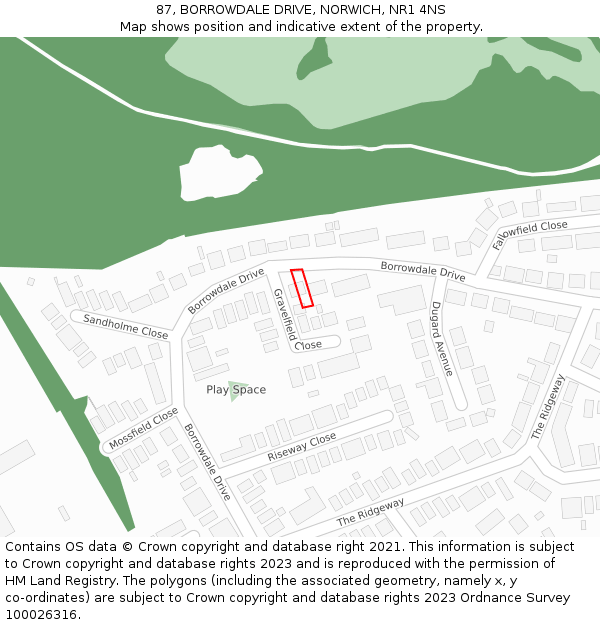 87, BORROWDALE DRIVE, NORWICH, NR1 4NS: Location map and indicative extent of plot