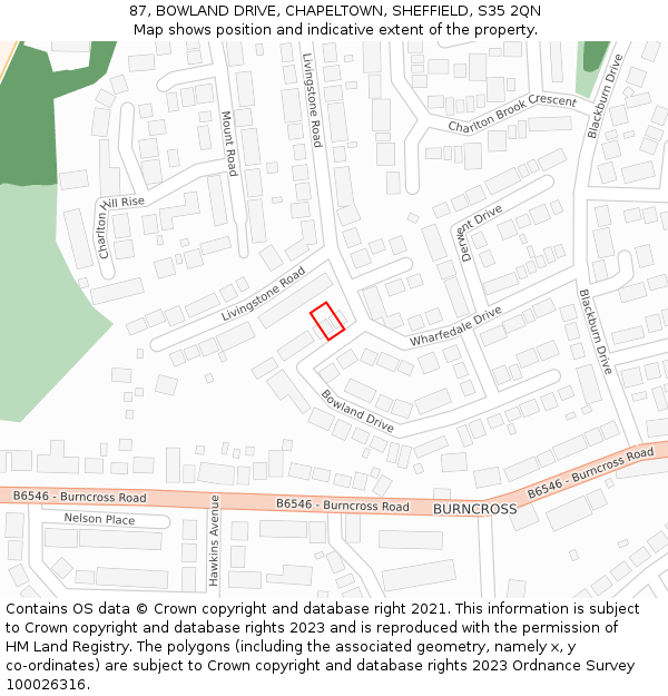 87, BOWLAND DRIVE, CHAPELTOWN, SHEFFIELD, S35 2QN: Location map and indicative extent of plot