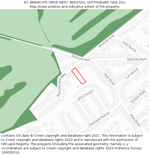 87, BRAMCOTE DRIVE WEST, BEESTON, NOTTINGHAM, NG9 1DU: Location map and indicative extent of plot