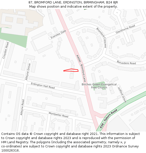 87, BROMFORD LANE, ERDINGTON, BIRMINGHAM, B24 8JR: Location map and indicative extent of plot