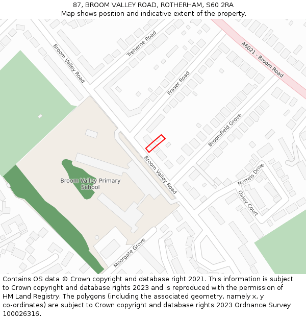 87, BROOM VALLEY ROAD, ROTHERHAM, S60 2RA: Location map and indicative extent of plot