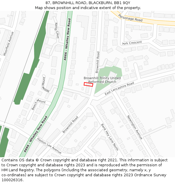 87, BROWNHILL ROAD, BLACKBURN, BB1 9QY: Location map and indicative extent of plot