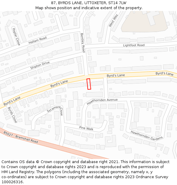 87, BYRDS LANE, UTTOXETER, ST14 7LW: Location map and indicative extent of plot