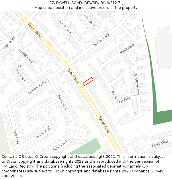 87, BYWELL ROAD, DEWSBURY, WF12 7LJ: Location map and indicative extent of plot