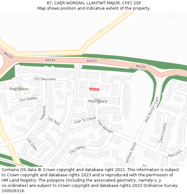 87, CAER WORGAN, LLANTWIT MAJOR, CF61 2SP: Location map and indicative extent of plot