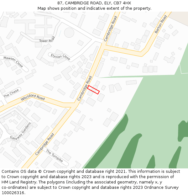 87, CAMBRIDGE ROAD, ELY, CB7 4HX: Location map and indicative extent of plot