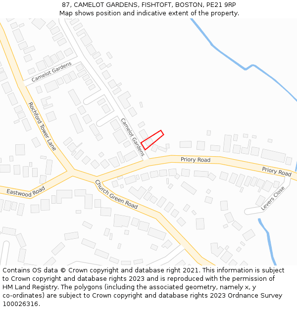 87, CAMELOT GARDENS, FISHTOFT, BOSTON, PE21 9RP: Location map and indicative extent of plot