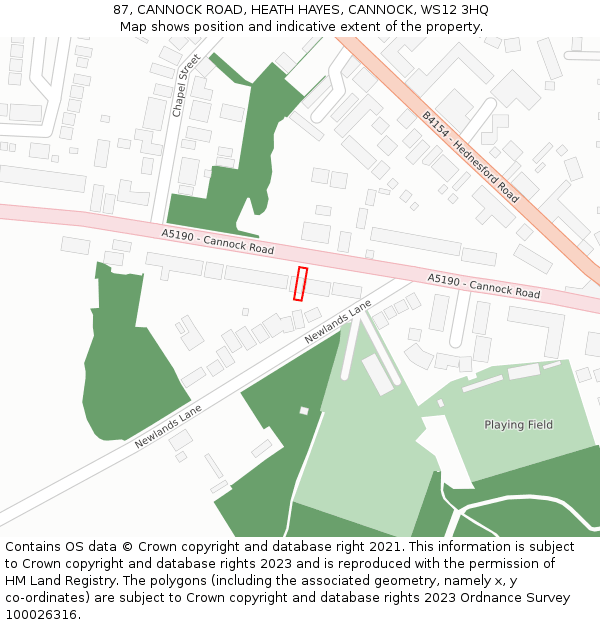 87, CANNOCK ROAD, HEATH HAYES, CANNOCK, WS12 3HQ: Location map and indicative extent of plot
