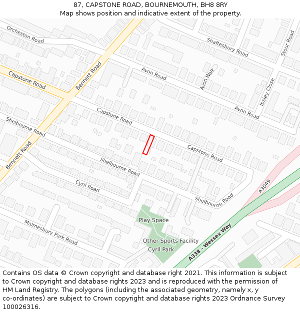 87, CAPSTONE ROAD, BOURNEMOUTH, BH8 8RY: Location map and indicative extent of plot