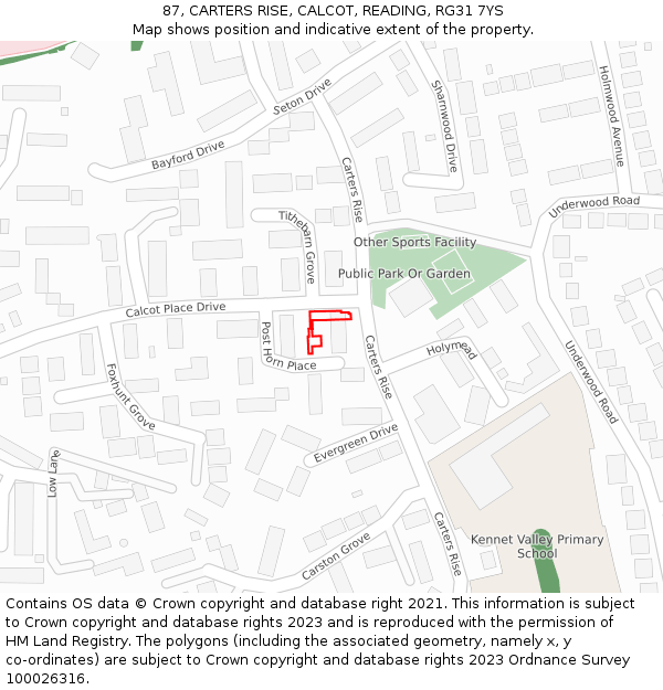 87, CARTERS RISE, CALCOT, READING, RG31 7YS: Location map and indicative extent of plot