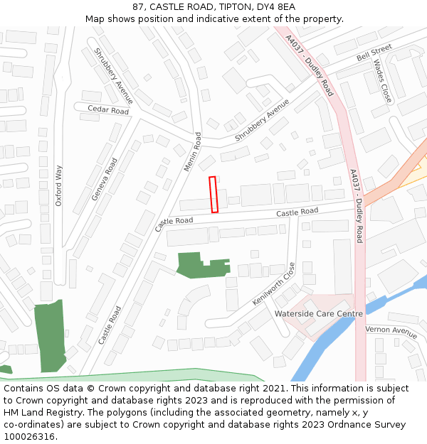87, CASTLE ROAD, TIPTON, DY4 8EA: Location map and indicative extent of plot