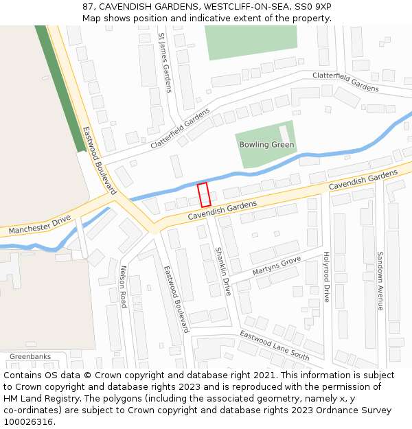 87, CAVENDISH GARDENS, WESTCLIFF-ON-SEA, SS0 9XP: Location map and indicative extent of plot