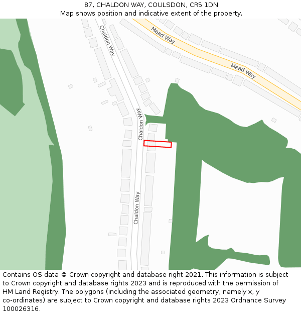 87, CHALDON WAY, COULSDON, CR5 1DN: Location map and indicative extent of plot
