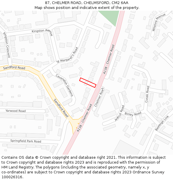 87, CHELMER ROAD, CHELMSFORD, CM2 6AA: Location map and indicative extent of plot