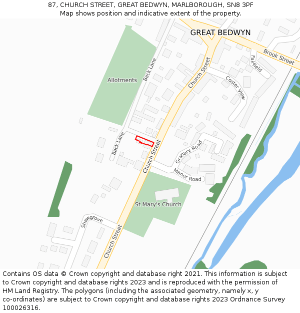 87, CHURCH STREET, GREAT BEDWYN, MARLBOROUGH, SN8 3PF: Location map and indicative extent of plot