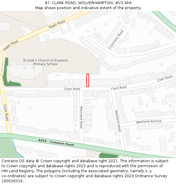 87, CLARK ROAD, WOLVERHAMPTON, WV3 9PA: Location map and indicative extent of plot
