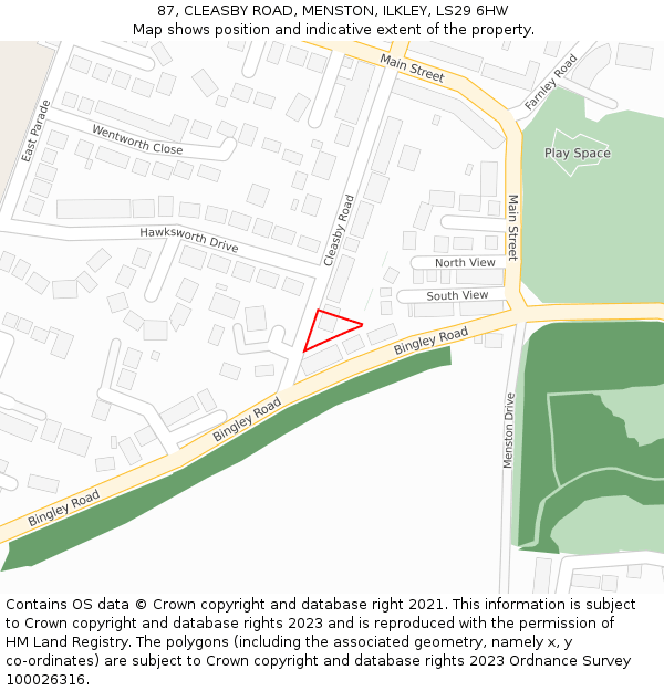 87, CLEASBY ROAD, MENSTON, ILKLEY, LS29 6HW: Location map and indicative extent of plot