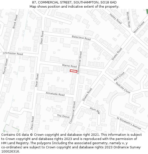 87, COMMERCIAL STREET, SOUTHAMPTON, SO18 6AD: Location map and indicative extent of plot