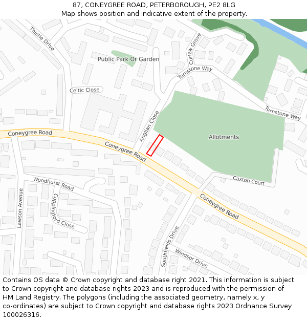 87, CONEYGREE ROAD, PETERBOROUGH, PE2 8LG: Location map and indicative extent of plot