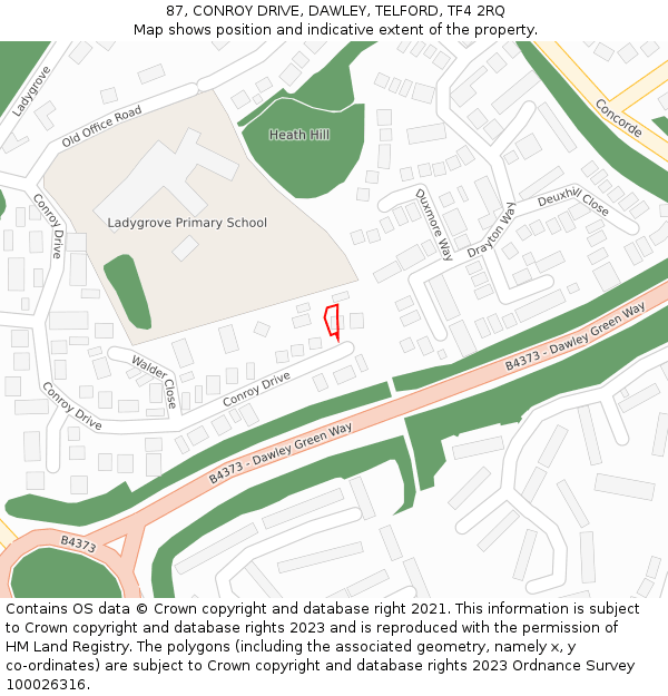 87, CONROY DRIVE, DAWLEY, TELFORD, TF4 2RQ: Location map and indicative extent of plot