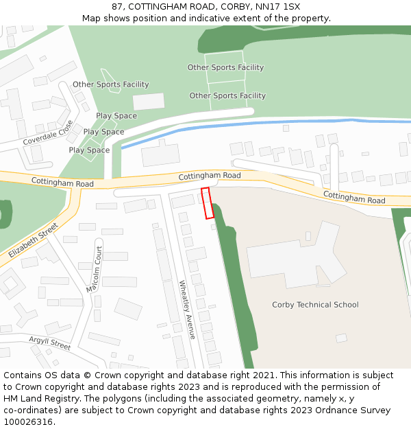 87, COTTINGHAM ROAD, CORBY, NN17 1SX: Location map and indicative extent of plot