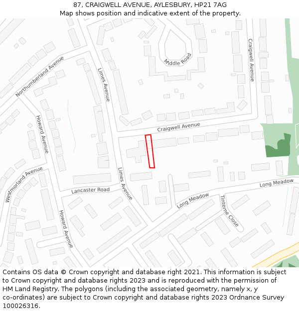 87, CRAIGWELL AVENUE, AYLESBURY, HP21 7AG: Location map and indicative extent of plot