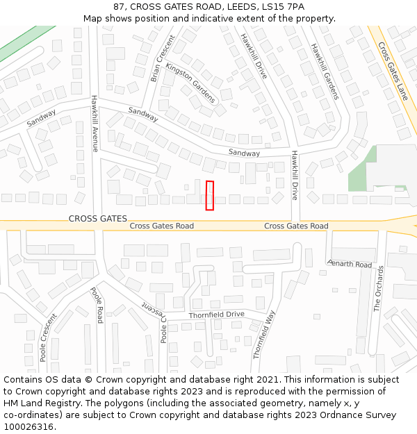 87, CROSS GATES ROAD, LEEDS, LS15 7PA: Location map and indicative extent of plot