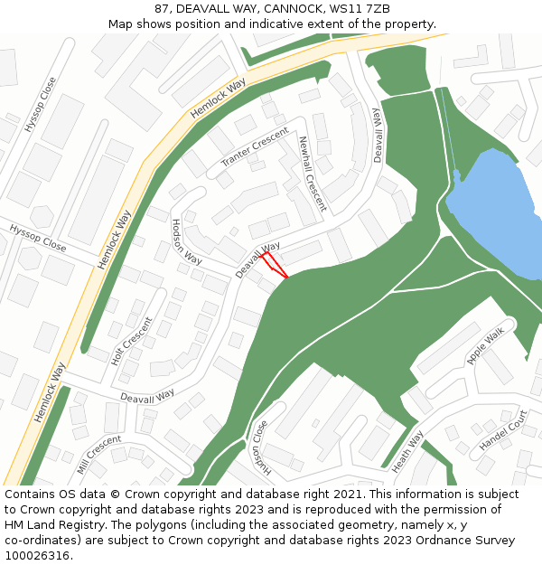 87, DEAVALL WAY, CANNOCK, WS11 7ZB: Location map and indicative extent of plot