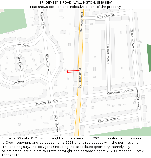 87, DEMESNE ROAD, WALLINGTON, SM6 8EW: Location map and indicative extent of plot