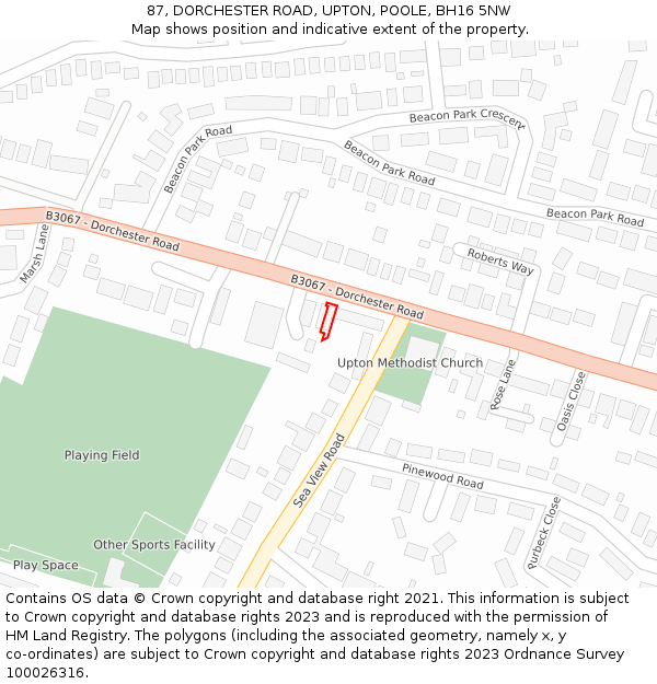 87, DORCHESTER ROAD, UPTON, POOLE, BH16 5NW: Location map and indicative extent of plot