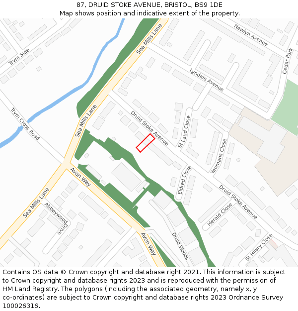 87, DRUID STOKE AVENUE, BRISTOL, BS9 1DE: Location map and indicative extent of plot