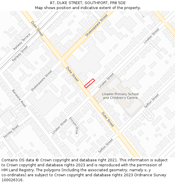 87, DUKE STREET, SOUTHPORT, PR8 5DE: Location map and indicative extent of plot
