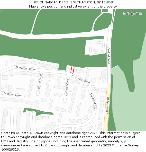 87, DUNVEGAN DRIVE, SOUTHAMPTON, SO16 8DB: Location map and indicative extent of plot