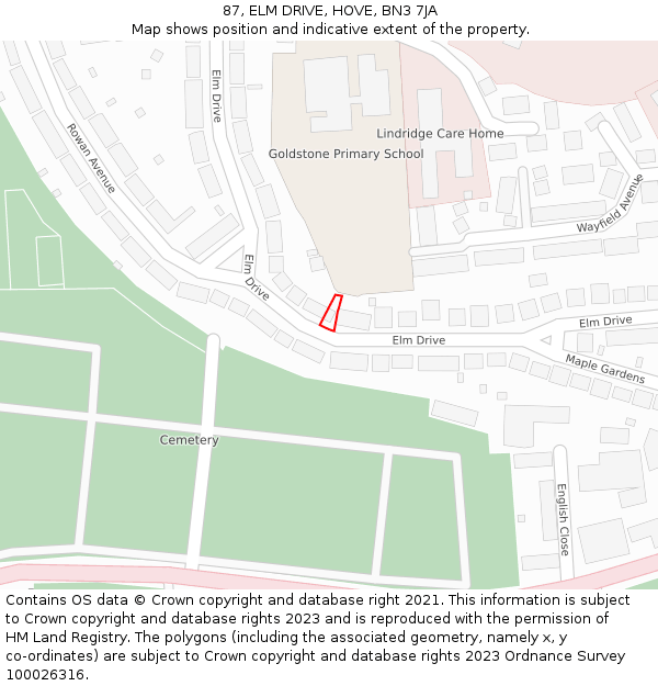 87, ELM DRIVE, HOVE, BN3 7JA: Location map and indicative extent of plot
