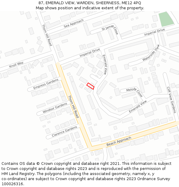 87, EMERALD VIEW, WARDEN, SHEERNESS, ME12 4PQ: Location map and indicative extent of plot